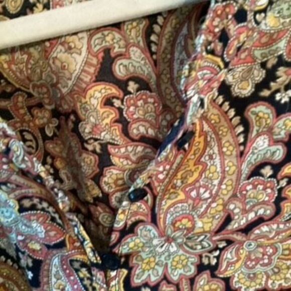 Talbots Plus Paisley Top Blouse Sz 3X Ruffled Neck Sleeve 1/2 Buttoned Down - Picture 2 of 8